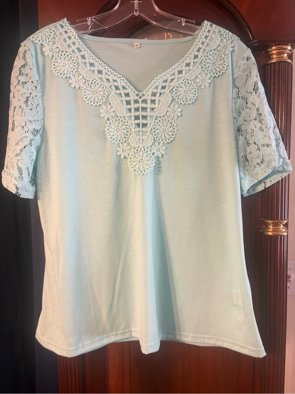 Women's Lace-Trim V-Neck Top - Mint Green